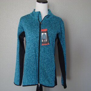 NWT Marc New York Andrew Marc Women's Full Zip Sweater Jacket Teal Black sz M